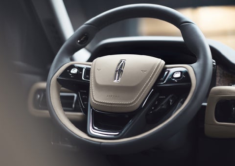 The intuitively placed controls of the steering wheel on a 2024 Lincoln Aviator® SUV | LaFontaine Lincoln Grand Rapids in Grand Rapids MI