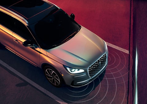 Illustrated radar signals are shown emitting from the front of a 2024 Lincoln Corsair® SUV. | LaFontaine Lincoln Grand Rapids in Grand Rapids MI