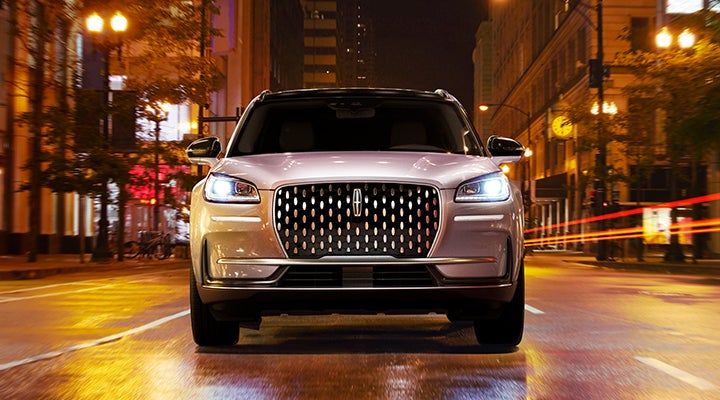 The striking grille of a 2024 Lincoln Corsair® SUV is shown. | LaFontaine Lincoln Grand Rapids in Grand Rapids MI