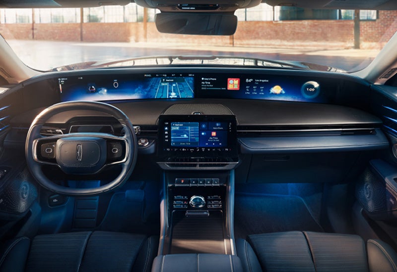 A large panoramic display is shown on the dashboard of a 2024 Lincoln Nautilus® SUV | LaFontaine Lincoln Grand Rapids in Grand Rapids MI