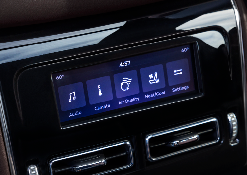 Driver controls like music, temperature, air quality, settings, and heat/cool seats are shown. | LaFontaine Lincoln Grand Rapids in Grand Rapids MI
