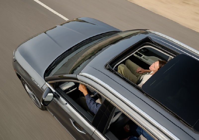 The available panoramic Vista Roof® of a 2027 Lincoln Aviator® SUV is open. | LaFontaine Lincoln Grand Rapids in Grand Rapids MI